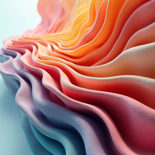 Abstract warm coral-to-lavender flowing layered forms, evoking the four levels of happiness