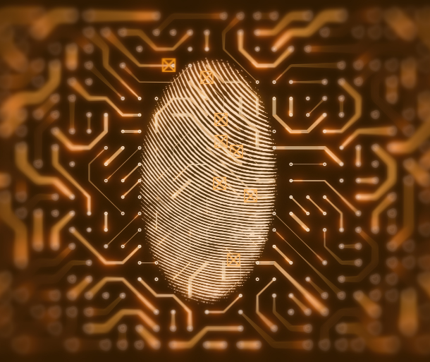 What AI can't replace: a human fingerprint rendered in glowing circuit lines